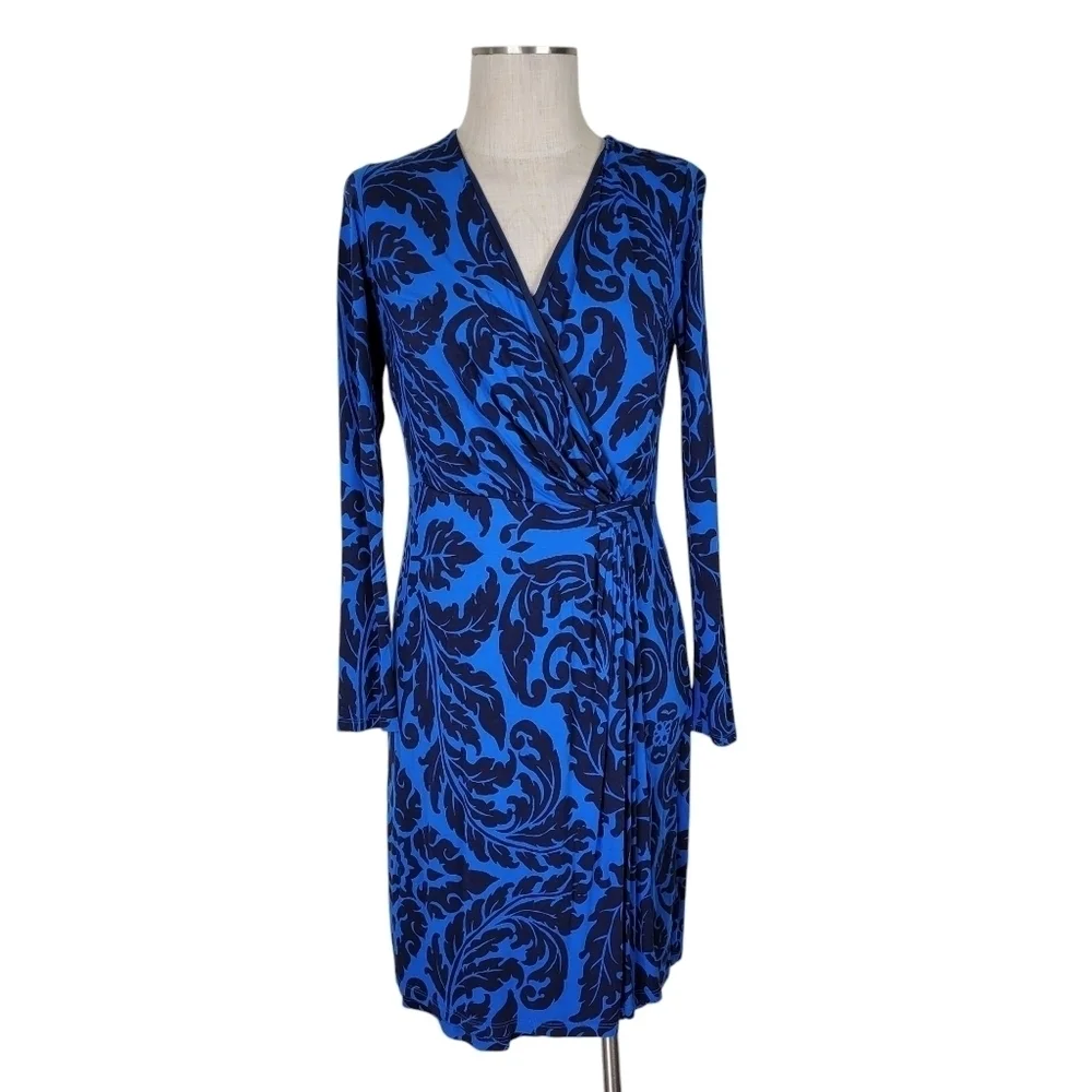 Boden Henrietta Faux Wrap Dress Size 8 Blue Navy Surplice Long Sleeve Jersey